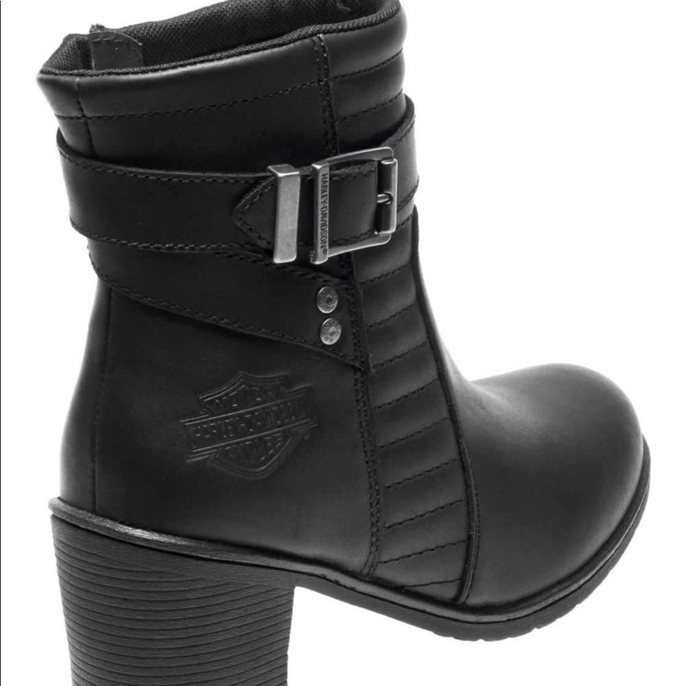 Harley-Davidson black leather motorcycle boots.